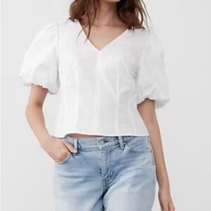 Banana Republic White Puff Sleeve Top